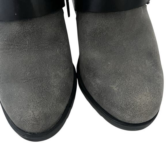 Sorel After Hours Wedge Moto Bootie Gray Suede Black Straps Sz 6 Gorpcore Chic - Picture 9 of 10